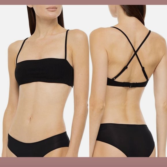 NWT ONIA‎ [ Large ] Maja Ribbed Bikini Top in Black #5842 - Picture 1 of 9